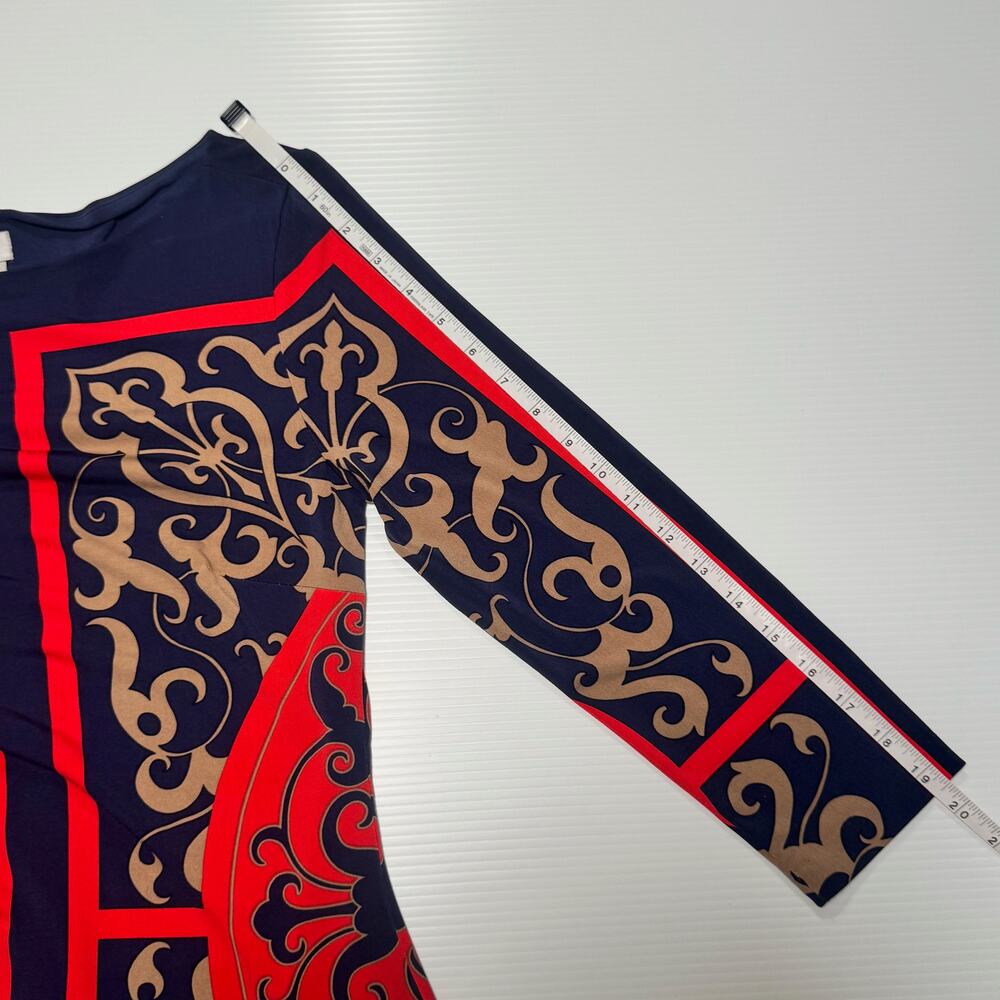 Cache Bodycon Sheath Dress Baroque Navy Red Women’s Medium Boat Neck Geometric - Picture 13 of 16